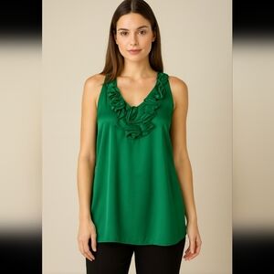 Sunny Taylor Vibrant Green Ruffle Neck Sleeveless Top Sz.M #1989